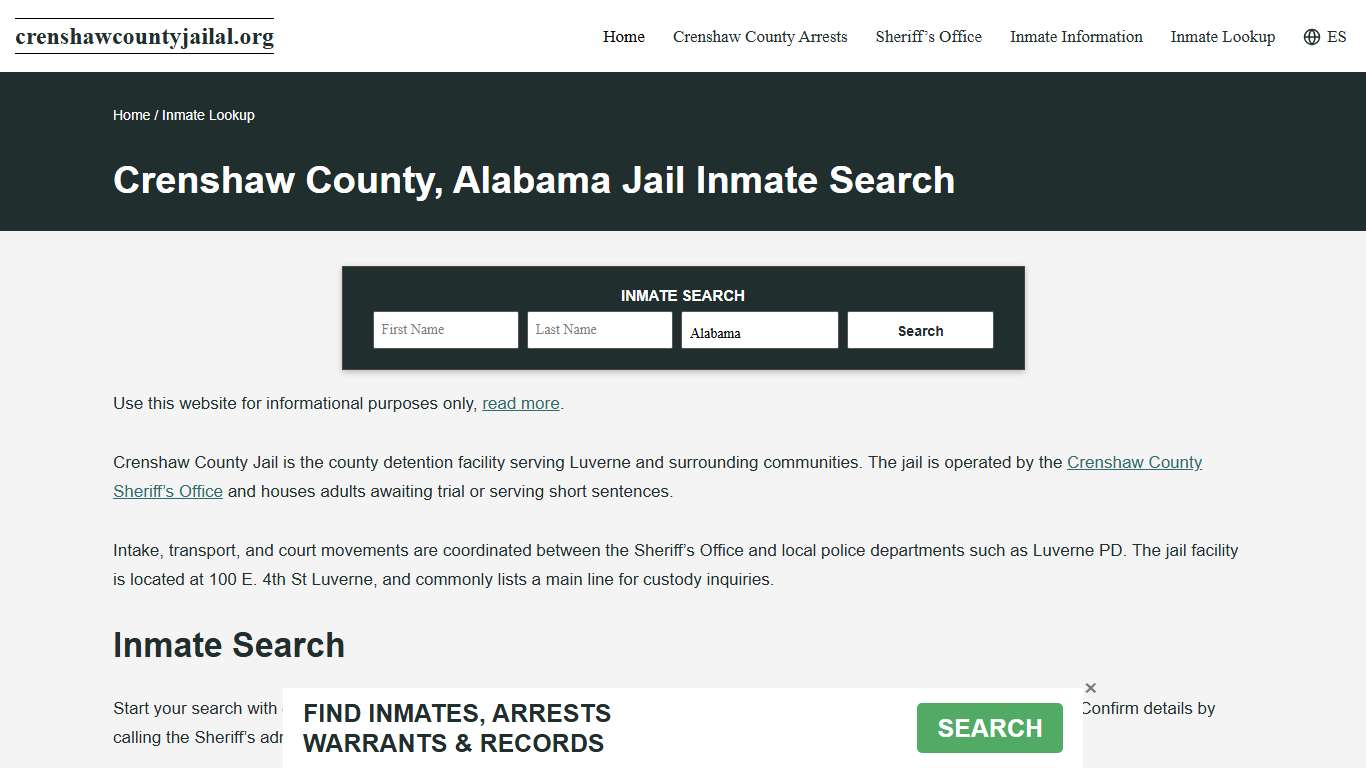 Crenshaw County, AL Incarcerated Records Lookup