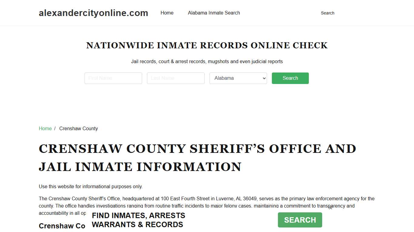Crenshaw County Sheriff, AL, Jail Inmate Search, Recent Arrests